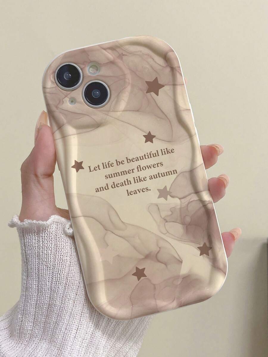1pc White 3d Wave & Lightweight Stars Pattern Phone Case Compatible With IPhone 11/12/13/14/Pro/Max/15 - Multicolor - View 1