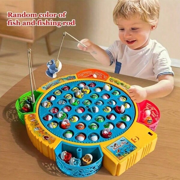 1Set Electric Fishing Game Toys, Rotating Board Game With Music Including Fishes And Fishing Poles, Party Game Toys For Kids, Beach Toys, Toys For Girls