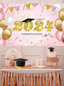 2024 Graduation Party Decorations Pink Backdrop Cloth - Congrats Grad Banner With Class Of 2024 Graduation Backdrop - Graduation Party Supplies - Pink - View 1