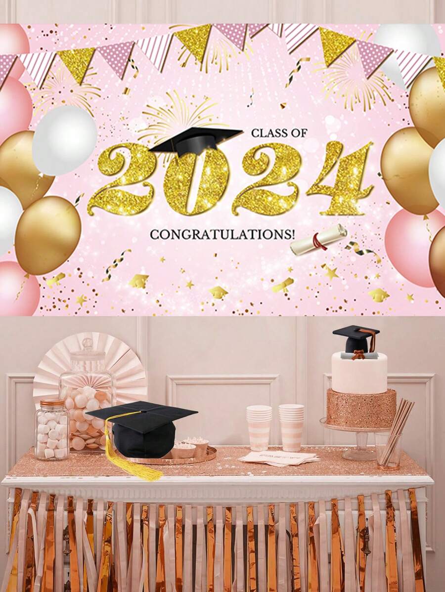 2024 Graduation Party Decorations Pink Backdrop Cloth Congrats Grad
