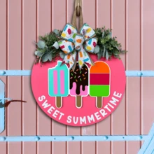 Summer Front Door Decorations | Ice Cream | Summer Wreath | Sweet Summer Time | Summer Front Door Wreath | Summer Coat Rack | Summer Door Wreath - Pink - View 3