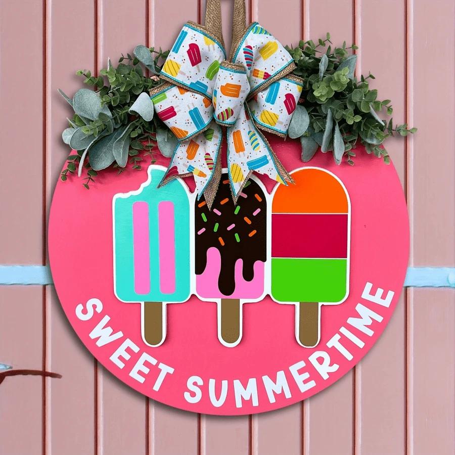 Summer Front Door Decorations | Ice Cream | Summer Wreath | Sweet Summer Time | Summer Front Door Wreath | Summer Coat Rack | Summer Door Wreath - Pink - View 1