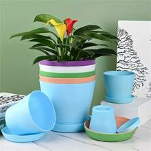 8 peças de vasos de flores de fundo aberto de plástico de resina multicolorida, adequados para varanda, estação da lua, plantas verdes, plantas suculentas