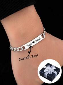 Brazalete curvo personalizado de acero inoxidable plateado para hombres, brazalete casual personalizable de oro y oro rosa para mujeres. Un regalo especial para aniversarios, Día de San Valentín, Día del Padre, Día de la Madre, graduaciones y Navidad. Un obsequio exquisito para dar a su pareja, amigo, padre o madre. Plateado, dorado, oro rosa, elegante, vintage, sencillo, unisex, punk, moda de otoño, estilo antiguo, personalizado, único, regalos ideales