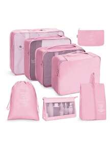 7Pcs/Set Travel Storage Bag, Portable Clothes Storage Bag Luggage Packing Bag For Shoes Cosmetic Bag Travel Essentials For Travel Backpack Travel Bag Luggage Suitcase Travel Gear Back To School Moving Bags Organizer - Pink - View 9