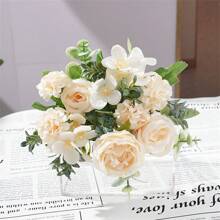 1 pieza Flor artificial de bola y rosa con bordado realista, adorno de centro de mesa para decoración y fotografía de bodas