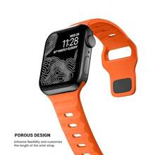 Pulseira de silicone com design texturizado, respirável e ajustável, ideal para esportes ao ar livre, laranja, compatível com smartwatches Ultra2/1Series/SE/S9/8/7/6/5/4/3/2/1 de 38 mm/40 mm/41 mm/42 mm/44 mm/45 mm/49 mm. Acompanha protetor de tela de vidro temperado 2 em 1 e capa rígida de policarbonato com moldura prateada para proteção.