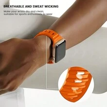 Pulseira de silicone com design texturizado, respirável e ajustável, ideal para esportes ao ar livre, laranja, compatível com smartwatches Ultra2/1Series/SE/S9/8/7/6/5/4/3/2/1 de 38 mm/40 mm/41 mm/42 mm/44 mm/45 mm/49 mm. Acompanha protetor de tela de vidro temperado 2 em 1 e capa rígida de policarbonato com moldura prateada para proteção.