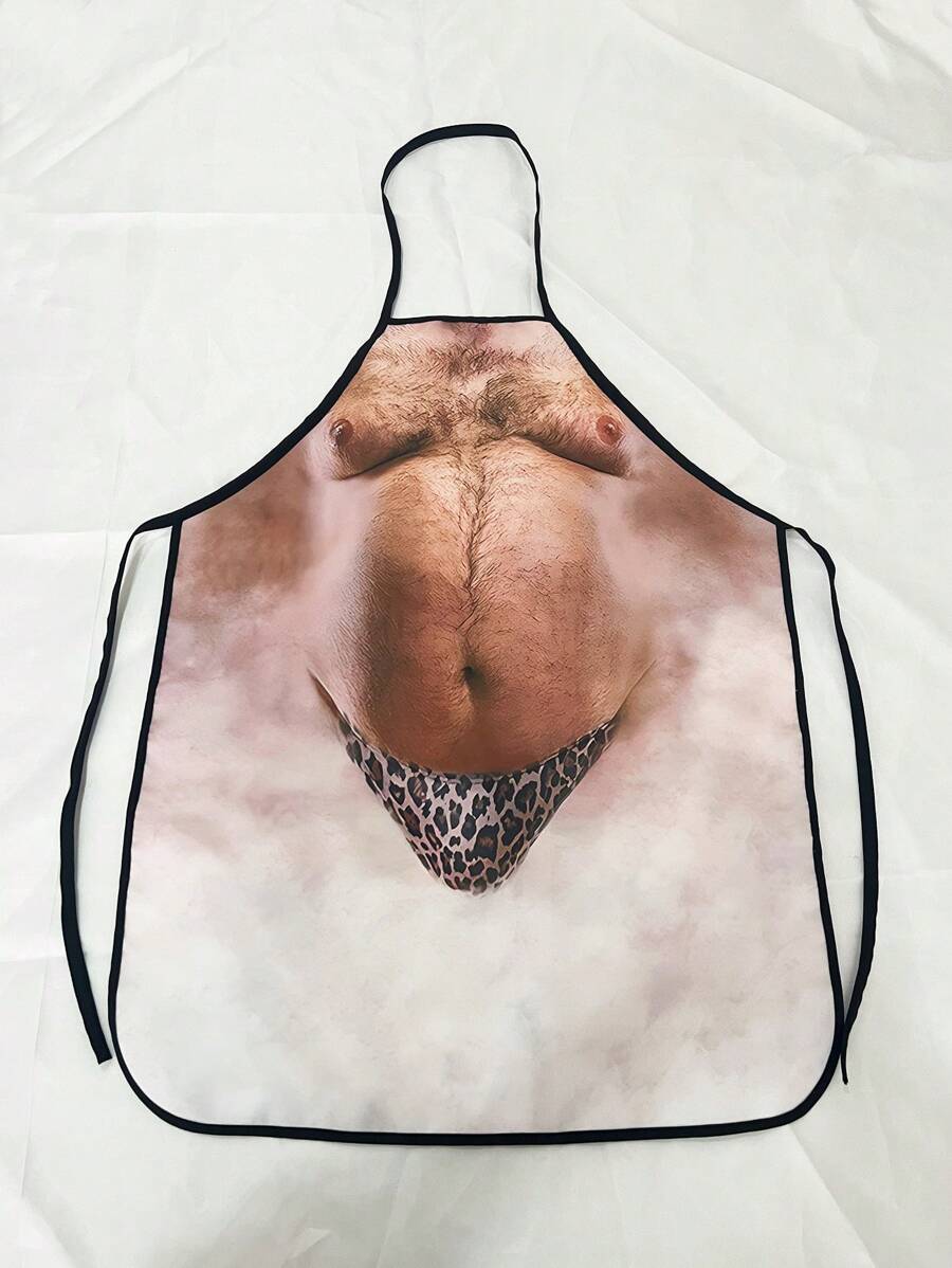 1pc Creative Funny Apron For Men With Big Belly Design, Suitable For Kitchen, Bbq, Home Party, Festival Gift - Multicolor - View 1