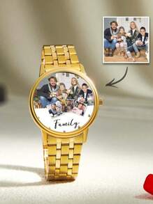 1 pieza Reloj pulsera con foto personalizada grabada de aleación para hombres, reloj con foto para mi familia, novio, regalo del día de San Valentín para hombres, regalo para miembros, novio, esposo, ideal para el Día de San Valentín, cumpleaños, aniversarios, graduación, bodas, Día del Padre