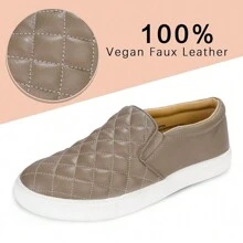 Women's Quilted PU Leather Slip-On Sneakers - Black Casual Walking Shoes With White Sole For Everyday Style - Lạc đà - Xem 3