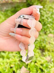 1入款式獨特，時尚奢華的白綠色樹脂表帶，適用於蘋果手錶41mm、40mm、38mm、45mm、44mm、42mm、49mm，適用於蘋果手錶輪廓Ultra/Se 9 8 7 6 5 4 3 2 1，適用於女士/男士蘋果手錶手鍊 - 愛心白綠色 - 查看 2