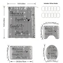 1/4 piezas Cortina de ducha con letras impresas de rhinestone brillante para baño, juego de cortinas de ducha de lujo grises con alfombras de baño, alfombras antideslizantes, tapa de inodoro, decoración del hogar, partición de bañera, accesorios de baño, decoración de otoño, de vuelta a la escuela