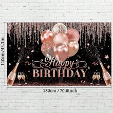 Black, Silver, Rose Gold "Happy Birthday" Party Decorations, Glitter Balloon Birthday Party Backdrop For Women, Girls Birthday Sweet Photography Background Hanging Banner