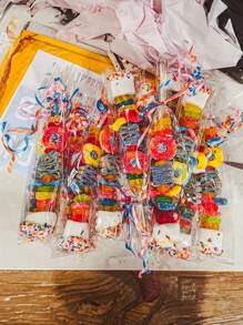 50pcs Rectangular Transparent Candy Bag + Golden Tie Wire, Lollipop Cookie Clear Baking Bag Gifts Bag Wedding Birthday Party Favors Packing Bag School Supplies Food Bag Food Box Suitable For Candy Chocolate Cookies Etc. - Clear - View 8