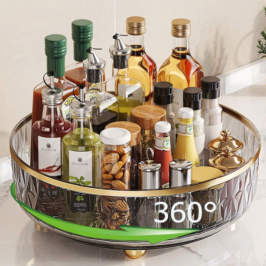 Slouchy Susan Turntable Organizer For Cabinet, Makeup Perfume Organizer, Plastic Rotating Turntray Container Bins, Round Spinning Organization For Pantry, Fridge, Countertop, Condiments - Grey - View 1