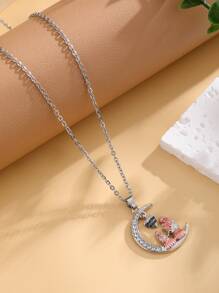 1pc Women's Crescent Moon Charm Necklace, Simple Style Gift For Mother's Day - Multicolor - View 2