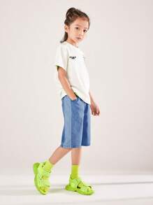 Annil Anen 男童宽松休闲及膝牛仔短裤，夏季 - 藍色 - 查看 3