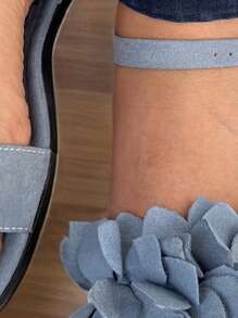 Sandalia Dama Huarache Mujer Flores de Meter Con broche Y Tiras Suela Baja Azul Celeste Hermoso Tallas 22 a 27 (18) - Azul - Ver 2