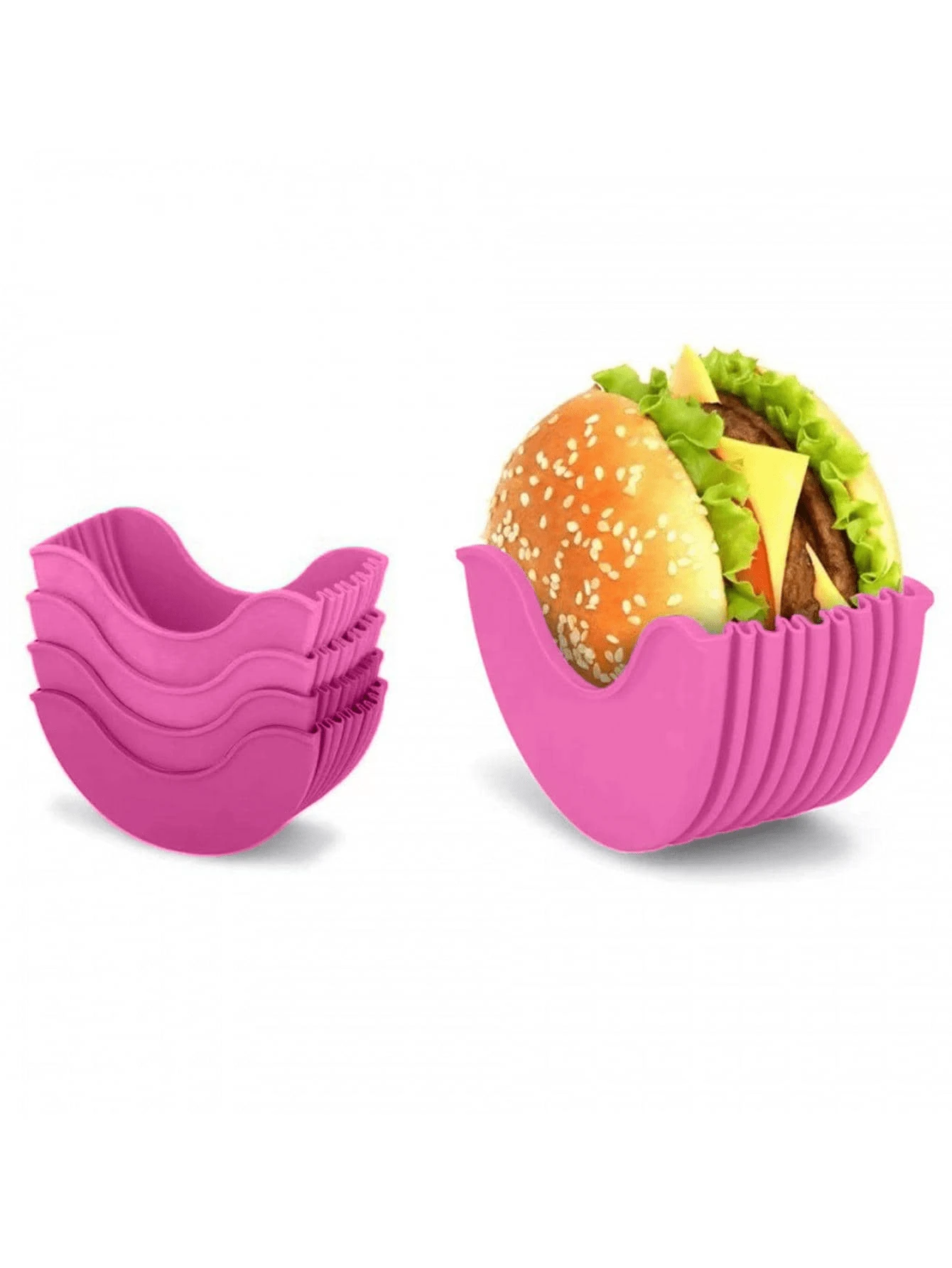 1pc Silicone Hamburger Clamp, No Contact Anti-Dropping Hamburger Holder, Hamburger Fixed Box Tray - Hot Pink - View 1