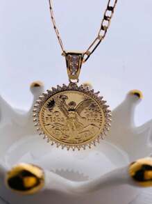 Collar centenario, moneda de 50 pesos, Medalla grande con cristales alrededor, collar con colgante de moneda, (oro laminado). - moneda - Ver 2