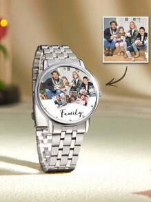 1pc Custom Photo Watch Engraved Men's Alloy Bracelet Photo Watch For My Family To Boyfriend Valentine's Day Gifts For Men Members Gift For Him, Boyfriend, Husband, Ideal For Valentine's Day, Birthdays, Anniversaries, Graduation, Weddings, Father's Day