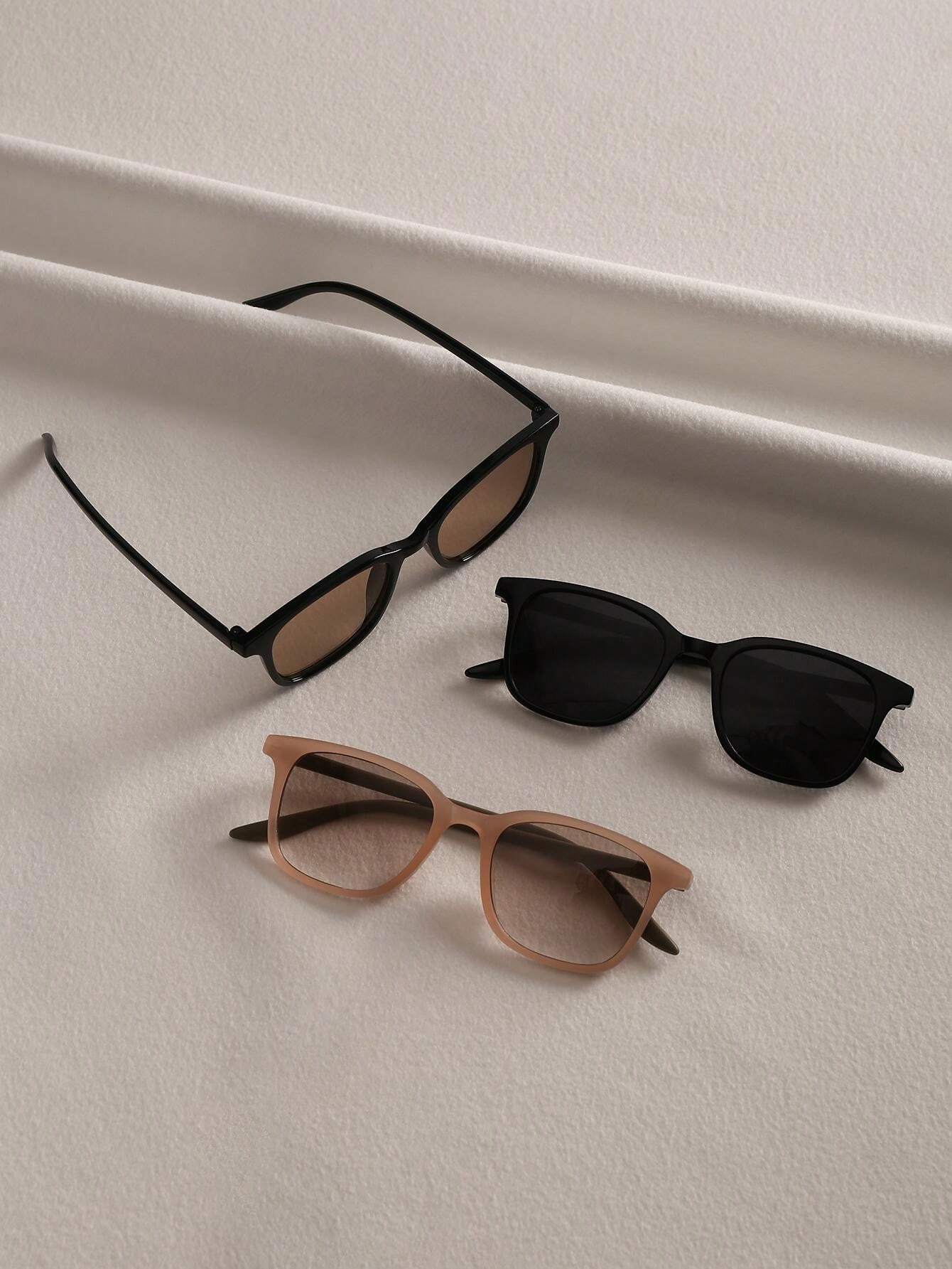 3pcs/Set Women's Small Plastic Square Frame Sunglasses With Studs For