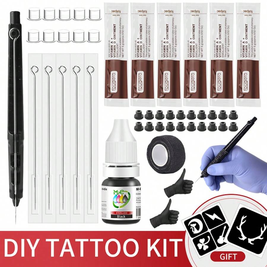3D Hand Poke And Stick Tattoo Kit DIY With Tattoo Needles Ink Set For Body Art Hand Poke Stick Tattoo Beginners Practice Tool Tattoo Kit