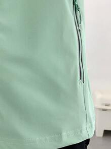 夏季运动弹力透气冰爽连帽纯色防晒夹克，防紫外线 - 綠色 - 查看 6