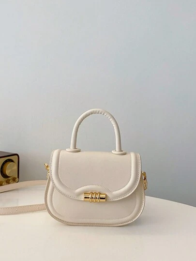 1個女孩實色pu皮手提包,帶蓋設計,獨特設計,適合日常使用