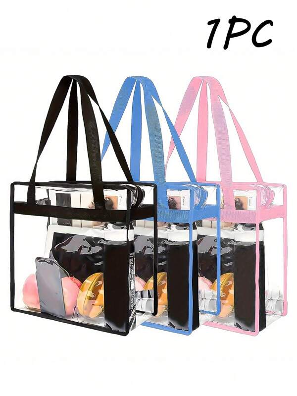 1PC Large Capacity Clear Tote Bag, Waterproof PVC Shoulder Bag, Large Capacity Transparent Shoulder Bag With Zipper, Summer Beach Bag For Travel Sports Swimming, Events, Music Festivals, Work, School, Gym, Home Supplies(Pink), Waterproof, Sandproof Transparent Bag, Beach Sports Picnic Snacks Clear Purse For Women, Stadium Approved 12*12*23 Clear Transparent Purse Bag For Concerts Sports Events Festivals