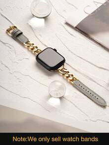 1 件女士灰色优雅皮革链带，适用于 38/40/41/44/45/49/42/46 毫米系列 11/SE3/Ultra3/Ultra/SE/SE2/10/9/8/7/6/5/4/3/2/1 - 灰色-金鍊 - 查看 2