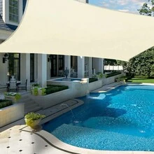 1 Set Large Rectangular Sun Shade Sail, Waterproof, 98% UV Protection, Suitable For Patio, Garden, Swimming Pool, Outdoor Camping, With Installation Steel Cable - Beige - View 7