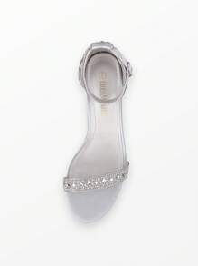 Women Chunky High Heeled Sandals, Elegant Rhinestone Open Toe Ankle Strap Party Prom Pump Heeled Sandals - Silver - View 6
