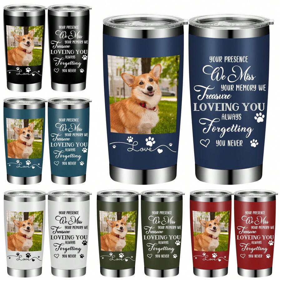 1 PC Personalized Customized 20 Oz Stainless Steel Insulated Water Bottle With Pictures And Custom Photos - Pet Photos Cat Dog Photos Diy Vacuum Insulated Coffee Mug Pet Lover Gifts - Orange - View 1