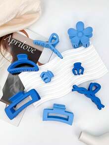 Kẹp tóc Klein Blue Premium Feeling, Kẹp đĩa, Kẹp chữ thập, Kẹp vuông, Kẹp đuôi ngựa cao, Kẹp cào, Kẹp tóc mờ thiết kế nơ 8 chiếc, Thích hợp để đeo hàng ngày, Rửa mặt, Tắm, Trang điểm, Có thể kết hợp với quần áo và các phụ kiện khác, Là phụ kiện tóc - Màu xanh lam - Xem 1