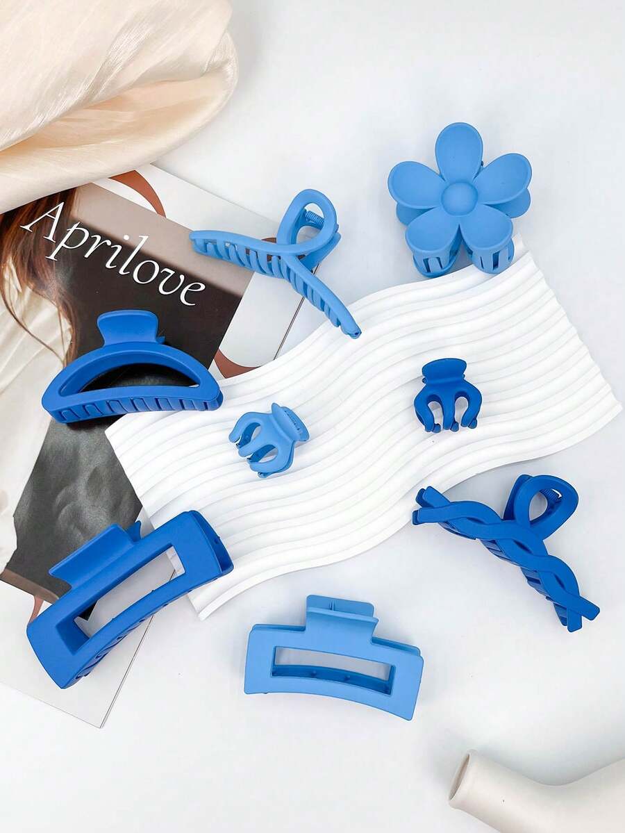 Kẹp tóc Klein Blue Premium Feeling, Kẹp đĩa, Kẹp chữ thập, Kẹp vuông, Kẹp đuôi ngựa cao, Kẹp cào, Kẹp tóc mờ thiết kế nơ 8 chiếc, Thích hợp để đeo hàng ngày, Rửa mặt, Tắm, Trang điểm, Có thể kết hợp với quần áo và các phụ kiện khác, Là phụ kiện tóc - Màu xanh lam - Xem 1