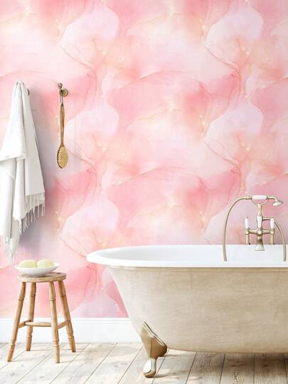 1pc Pink Nordic Light Luxury High-End Marble Effect Self-Adhesive Wallpaper With Glue, For TV Background Wall, Sofa, Bedroom, Thick Removable Home Decor Wallpaper, Renovation Stickers Peel Wall Panels, Wall Paper, Wallpapers, Spring Decoration Items Refresh Your Home, Rama Decoration Stickers Gifts Birthday Graduation