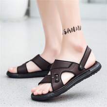 Men's Fashion PU Peep Toe Sandals With Hollow Design, Non-Slip, Breathable, Comfortable Outdoor Beach Shoes
