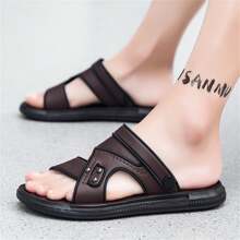 Men's Fashion PU Peep Toe Sandals With Hollow Design, Non-Slip, Breathable, Comfortable Outdoor Beach Shoes