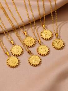 1入刻有首字母的個性化吊墜項鍊，適合女孩和女性，精緻的18K鍍金不銹鋼鏈項鍊，是魅力珠寶禮物 - 金黃色 - 查看 4