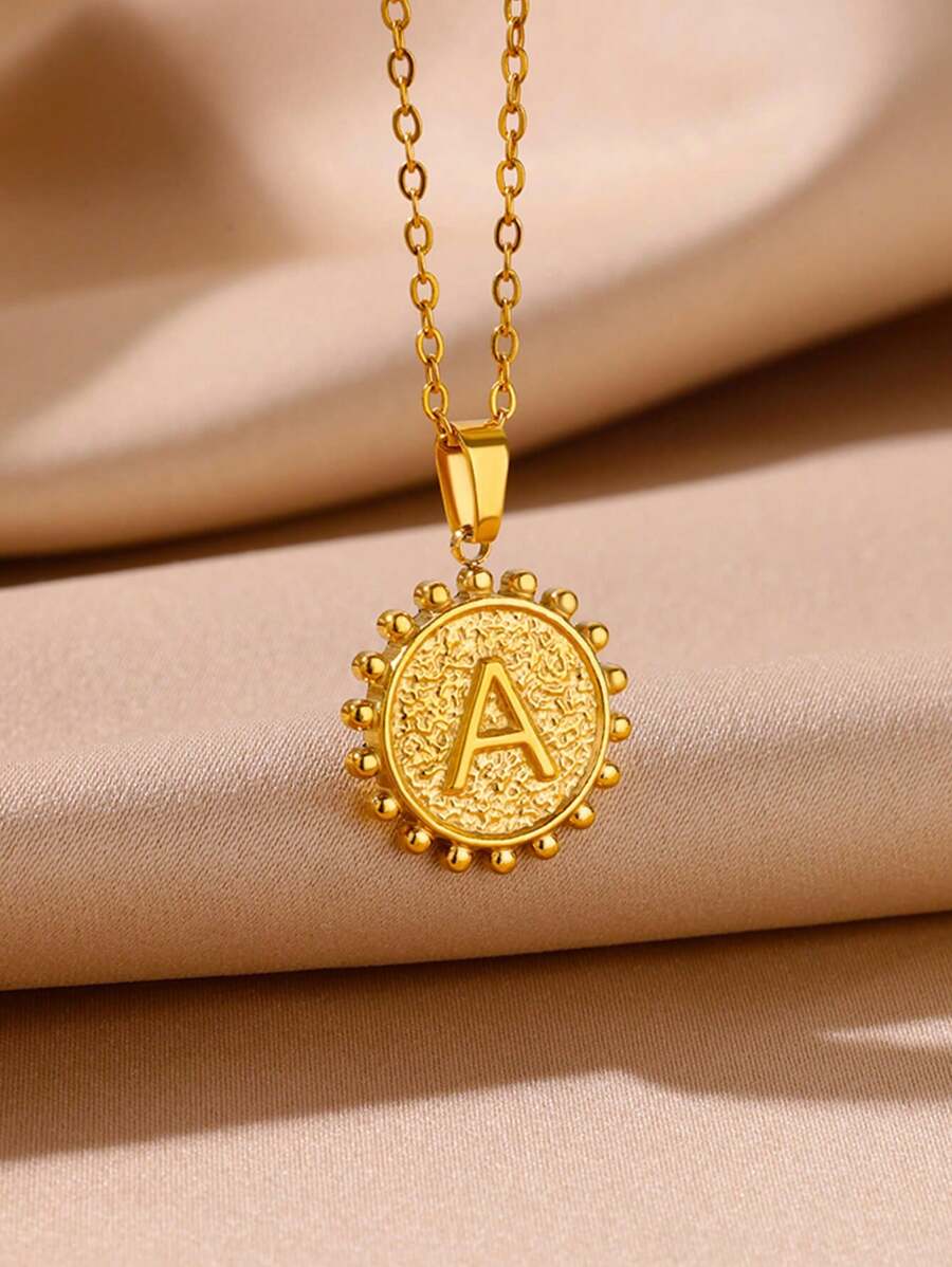 1入刻有首字母的個性化吊墜項鍊，適合女孩和女性，精緻的18K鍍金不銹鋼鏈項鍊，是魅力珠寶禮物 - 金黃色 - 查看 1