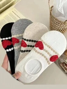 4 Pairs Women Heart Shaped Ankle Socks, Invisible Socks - Multicolor - View 2