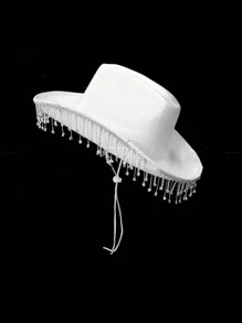 1頂女士鑲鑽吊墜高級舞會千禧年帽,適合y2k音樂節、西部牛仔帽、騎士帽、休閒海灘、派對和舞會。 - 吊墜 - 查看 8