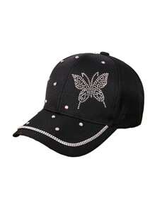 1pc Ladies' Solid Color Butterfly Shape Fashion Baseball Cap With Rhinestone Decoration Suitable For Daily Wear, Outdoor Activities, Street Style, Party And Vacation - Multicolor - View 4
