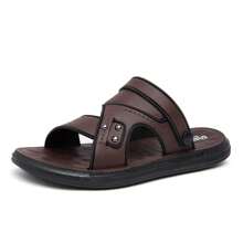 Men's Fashion PU Peep Toe Sandals With Hollow Design, Non-Slip, Breathable, Comfortable Outdoor Beach Shoes