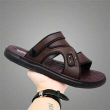 Men's Fashion PU Peep Toe Sandals With Hollow Design, Non-Slip, Breathable, Comfortable Outdoor Beach Shoes