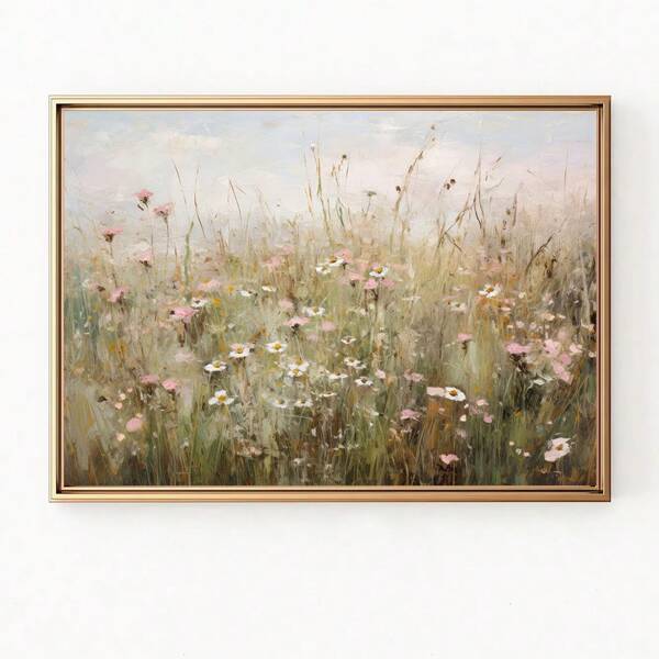 1 Pieza Cartel Sin Marco De La Naturaleza De La Hierba Del Campo De Flores Silvestres, Imagen De Pared Nórdica En Lienzo De Pintura Retro Estilo Vintage Para Decoración Del Hogar En La Sala De Estar, Dormitorio