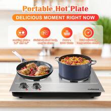 Cusimax 1800W Countertop Double Cast Iron Burner,7.4 In. And 6.1 In. Hot Plate With Temperature Controls & Indicator Lights,Portable 2 Burner Electric Cooktop Kitchenette,Great For Home Use,Easy To Clean - 銀色 - 查看 4