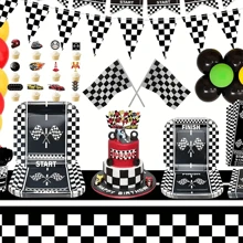 12 Units Black And White Racing Flags, Small Racing Flags, Designed For Decorating Birthday Parties On Tables And In Homes, - Black - View 4